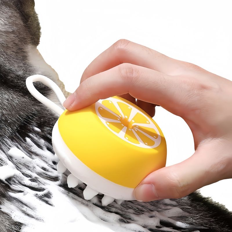 FurryFusion Brosse de bain pour animaux de compagnie au citron