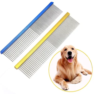 2 Pcs Brosse pour chien en acier inoxydable - Double dents