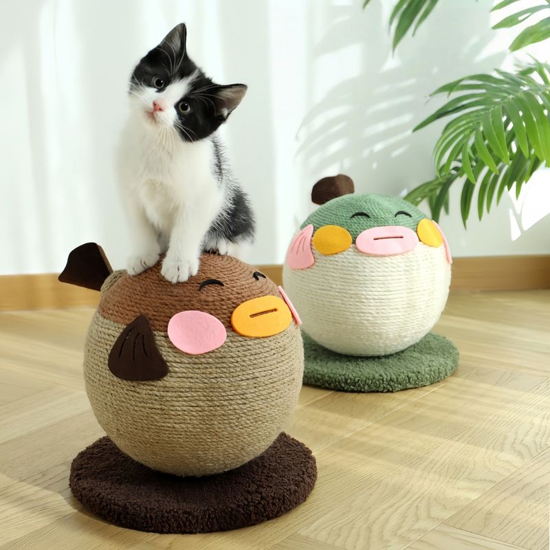 FurryFusion Balle à gratter en sisal en forme de poisson-globe pour chat