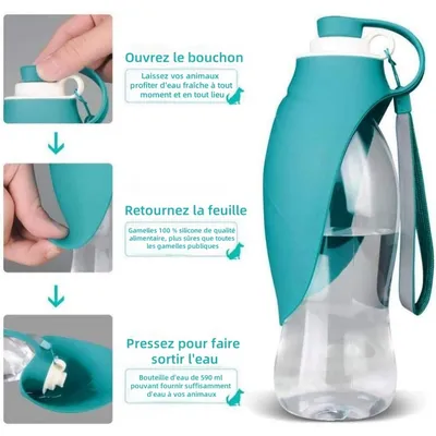 Pet Planet Botella de agua para perros con tapa y cuenco, 580 ml