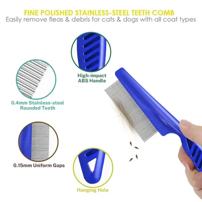 UAMLY Peigne anti-puces pour chat et chien, dents métalliques