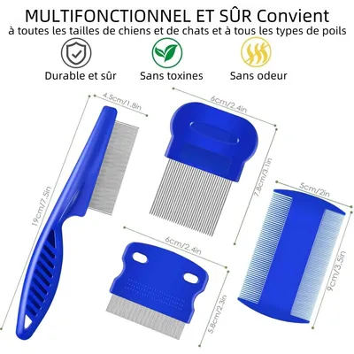 Pet Planet Lot de 4 Peignes Anti Puces Pour Chien et Chat