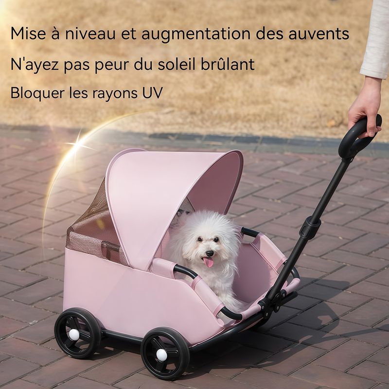 Poussette pour chiens et chats - Pliable, portable, avec auvent