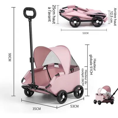 Poussette pour chiens et chats - Pliable, portable, avec auvent