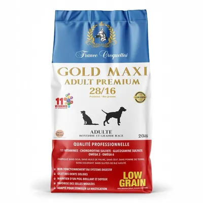 France Croquettes pour chien adulte gold maxi adult premium 28/16 low grain France Croquettes pour chien adulte gold maxi adult premium 28/16 low grain