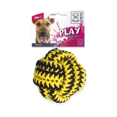 M-PETS - TWIST Balle - Ø 11 cm - Rose, Jaune & Bleu - Corde Coton