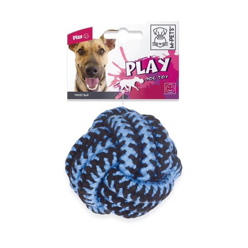 M-PETS - TWIST Balle - Ø 11 cm - Rose, Jaune & Bleu - Corde Coton