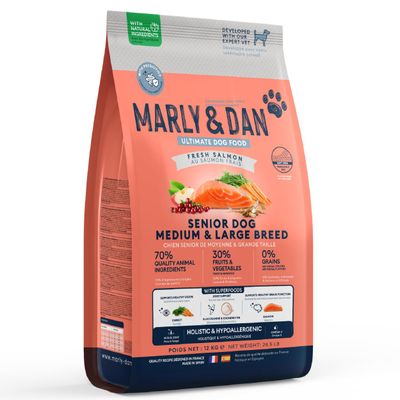 Marly & Dan - Croquettes Sans Céréales Saumon Chien Senior Moyen/Grand