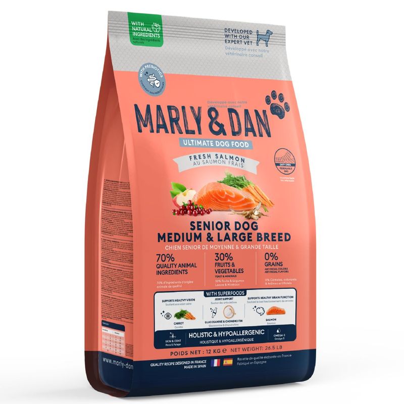 Marly & Dan - Croquettes Sans Céréales Saumon Chien Senior Moyen/Grand