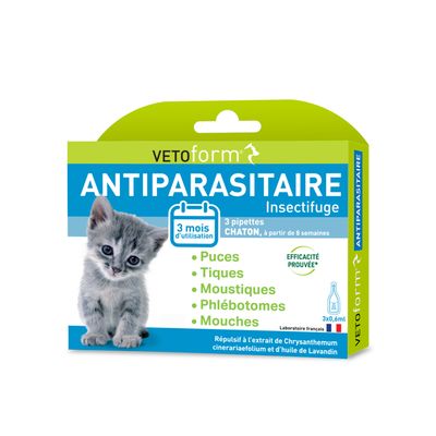 Vetoform - Antiparasitaires chat Pipettes insectifuge chaton - (3 x 0,6 ml)