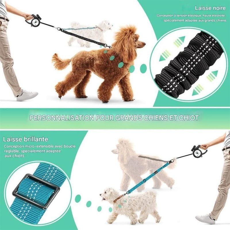 IntiMeg Laisse pour 2 chiens double réglable