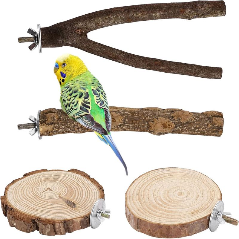 IntiMeg Perchoirs en bois naturel pour cage à oiseaux