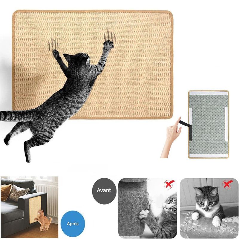 IntiMeg Tapis de sol anti-griffures en sisal pour chat 60*40CM