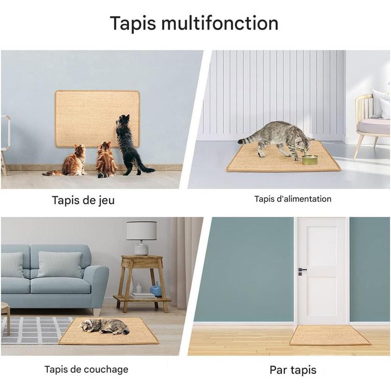 IntiMeg Tapis de sol anti-griffures en sisal pour chat 60*40CM