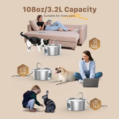 IntiMeg Fontaine à eau pour chat 3,2L