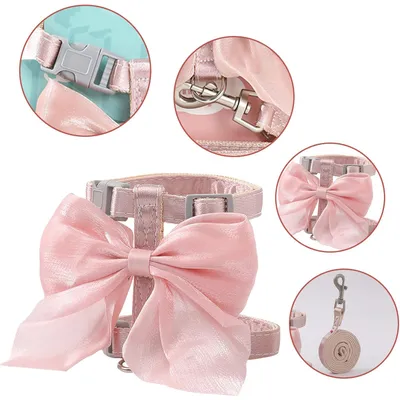 UAMLY Harnais pour chat avec laisse, nœud papillon rose