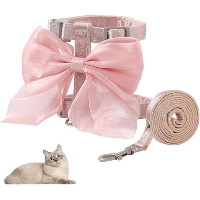 UAMLY Harnais pour chat avec laisse, nœud papillon rose