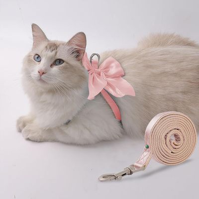 UAMLY Arnés para gato con correa y pajarita rosa