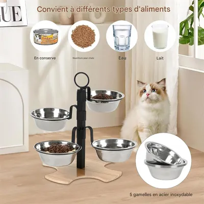 IntiMeg Gamelle surélevée pour chat,Livré avec quatre bols