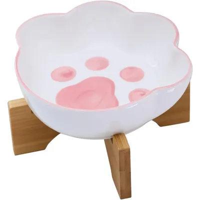 UAMLY écuelle en Forme de Patte de Chat avec Support en Bois UAMLY écuelle en Forme de Patte de Chat avec Support en Bois