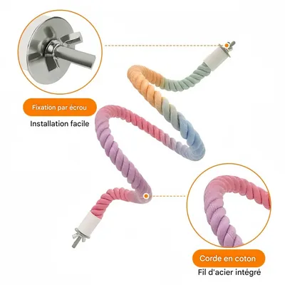 FurryFusion Jouet pour oiseaux spirale en corde