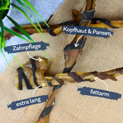 Lyra Pet® XXL barres de peau de tête de bœuf avec panse env. 70 cm