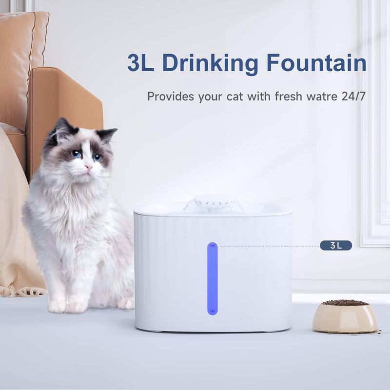 LovuPet Fontaine à Eau pour Chat Chien 3L,avec LED Fenêtre de Niveau d'eau