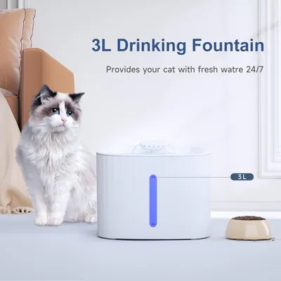 LovuPet Fontaine à Eau pour Chat Chien 3L,avec LED Fenêtre de Niveau d'eau