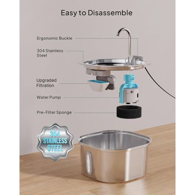 LovuPet Fuente de agua para gatos – Fuente agua acero inoxidable 3,2 litros