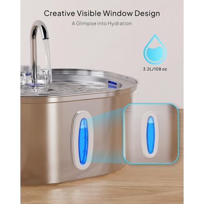 LovuPet Fontaine à Eau pour Chat–Fontaine à Eau en Acier Inoxydable de 3,2L