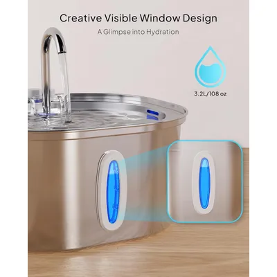 LovuPet Fontaine à Eau pour Chat–Fontaine à Eau en Acier Inoxydable de 3,2L