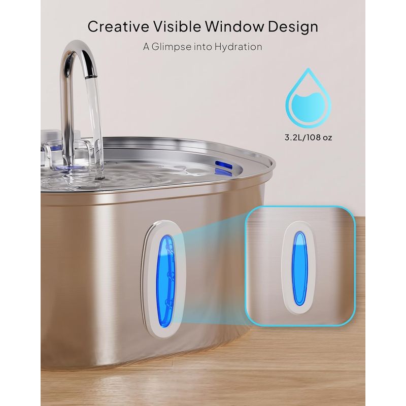 LovuPet Fontaine à Eau pour Chat–Fontaine à Eau en Acier Inoxydable de 3,2L