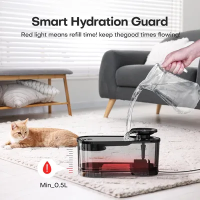 LovuPet Fontaine à Eau Chat 2.5 L, Réservoir d'eau Noir Translucide