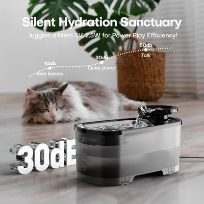 LovuPet Fontaine à Eau Chat 2.5 L, Réservoir d'eau Noir Translucide
