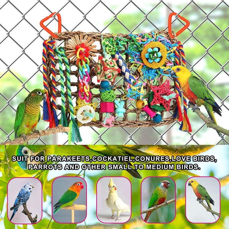 LovuPet Déchiquetage en Jonc de Mer - Mur avec Divers Jouets pour Oiseau