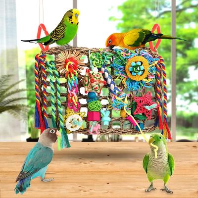 LovuPet Déchiquetage en Jonc de Mer - Mur avec Divers Jouets pour Oiseau