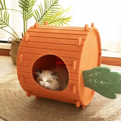 ZENITHMIND Maison semi-fermée en forme de carotte,Lit d'intérieur pour chat