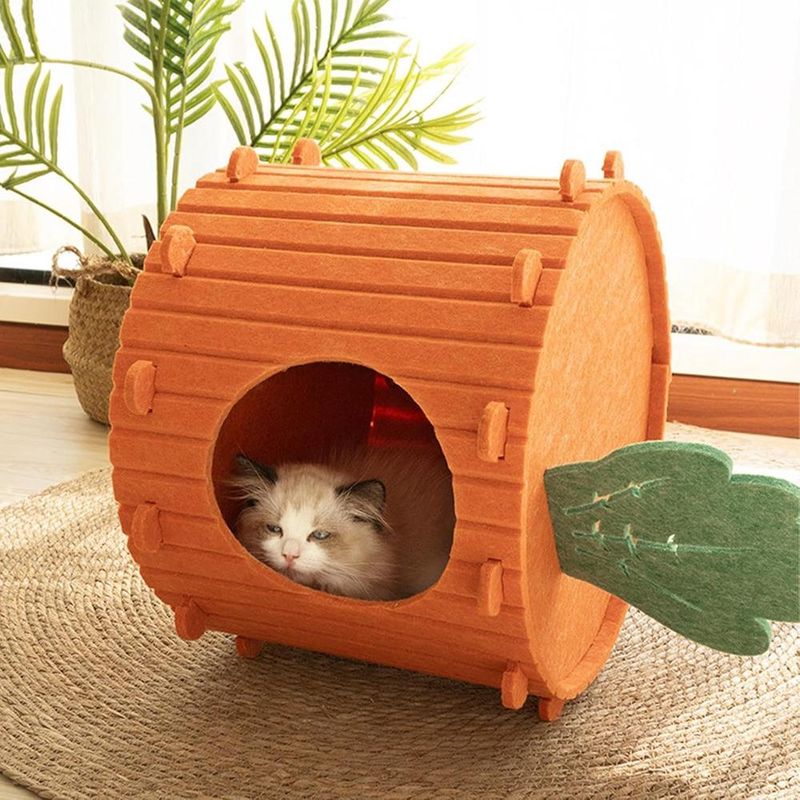 ZENITHMIND Maison semi-fermée en forme de carotte,Lit d'intérieur pour chat