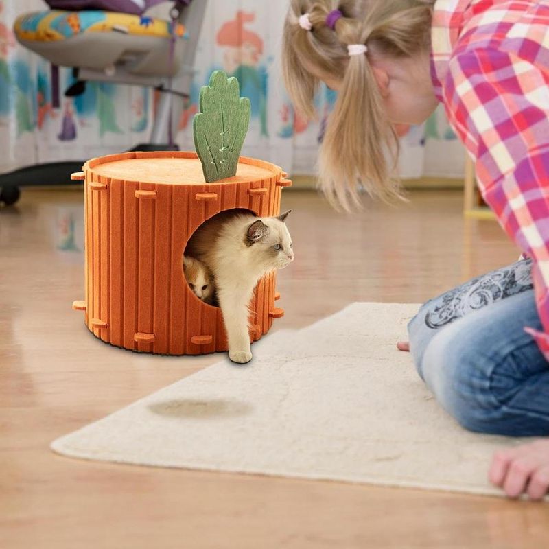 ZENITHMIND Maison semi-fermée en forme de carotte,Lit d'intérieur pour chat
