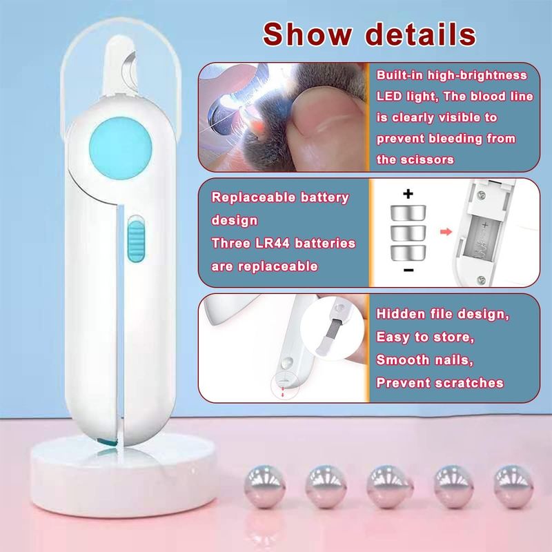 Tondeuse Griffes Professionnelle LED Anti-Éclaboussures pour Chiens/Chats