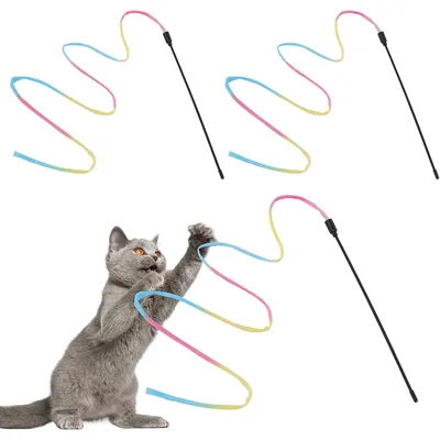 LovuPet Baguette ruban arc-en-ciel 3pcs pour chatons, jeu interactif chat LovuPet Baguette ruban arc-en-ciel 3pcs pour chatons, jeu interactif chat