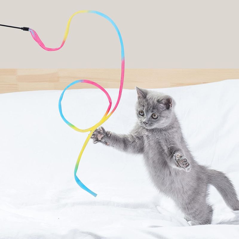 LovuPet Baguette ruban arc-en-ciel 3pcs pour chatons, jeu interactif chat
