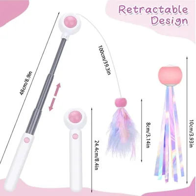 LovuPet Jouet chat interactif rose avec plumes et bâton rétractable pompons