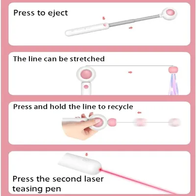 LovuPet Jouet chat interactif rose avec plumes et bâton rétractable pompons