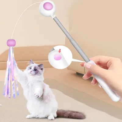 LovuPet Jouet chat interactif rose avec plumes et bâton rétractable pompons