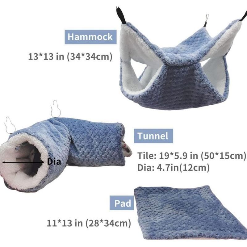 Lot de 3 hamacs pour rat, cochon d'Inde, tunnel suspendu et lit chaud