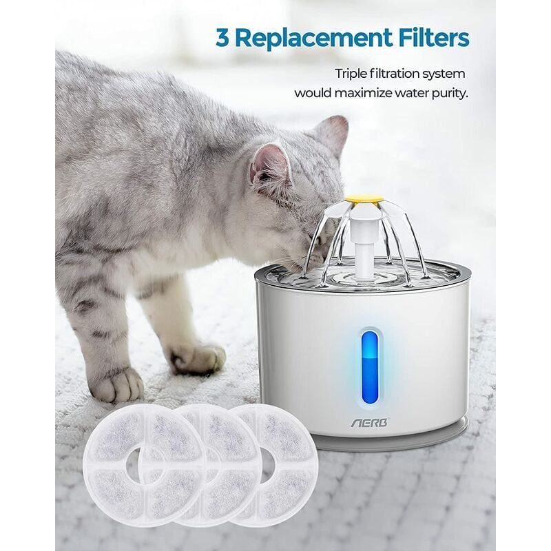 Fontaine chat/chien Aerb - filtre charbon, inox, LED, silencieuse