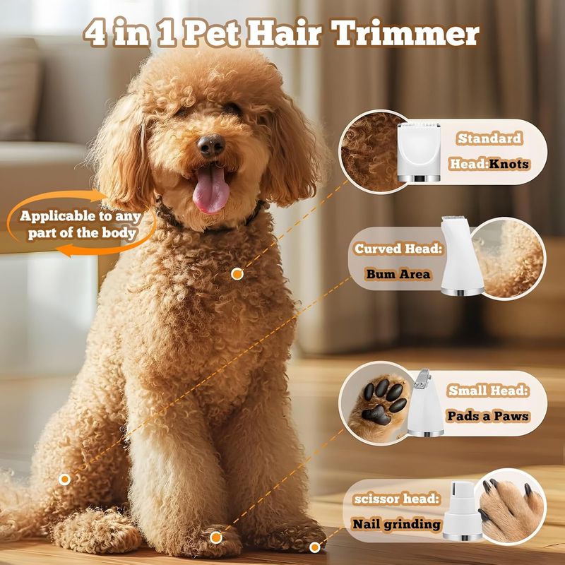 4 en 1 Tondeuse Chien,Sans Fil Silencieuse Fondeuse Toilettage pour Animaux