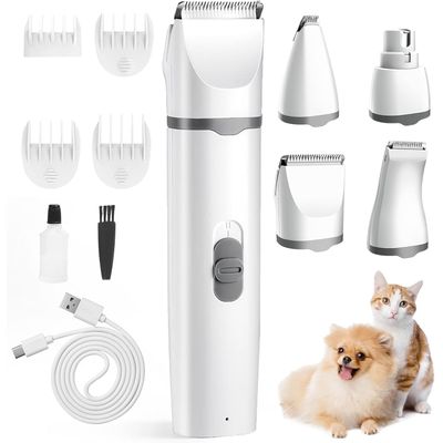 Tondeuse 4 en 1 Chien/Chat USB - Silencieuse, 4 Têtes Multifonctions (Gris)