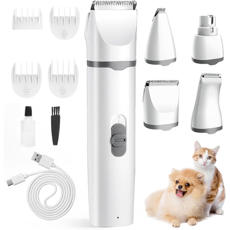 Tondeuse 4 en 1 Chien/Chat USB - Silencieuse, 4 Têtes Multifonctions (Gris)